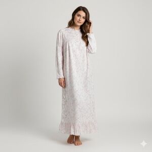 Laura Ashley Vintage Cotton Flannel White Floral Lace Cottage Nightgown XL